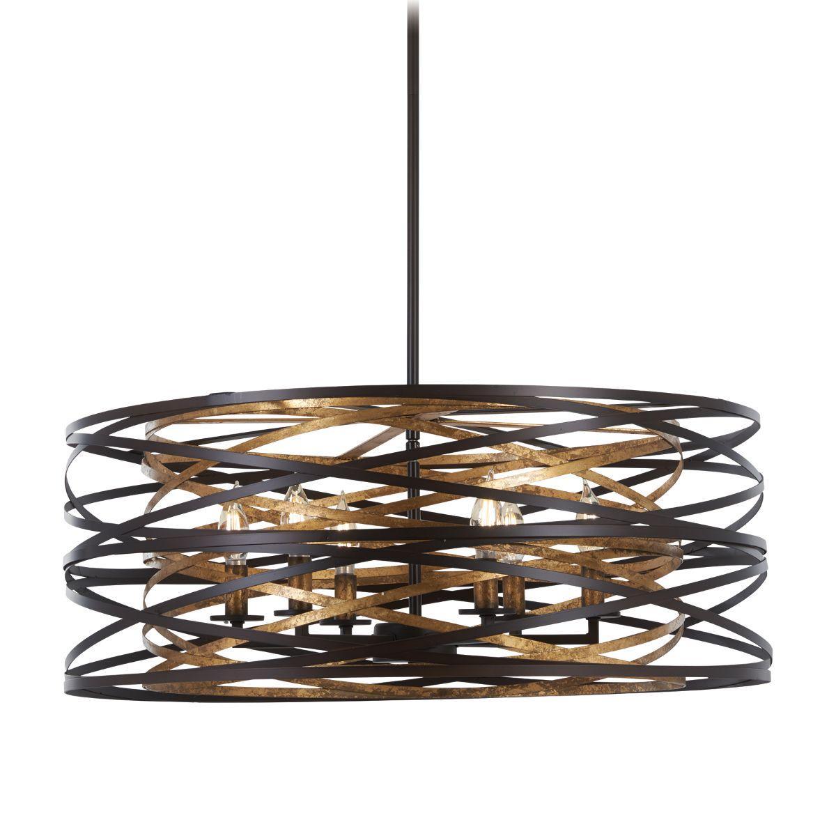 Vortic Flow 26 in. 6 Lights Pendant Light Dark Bronze & Gold Finish