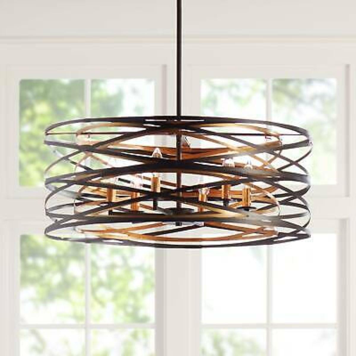 Vortic Flow 26 in. 6 Lights Pendant Light Dark Bronze & Gold Finish