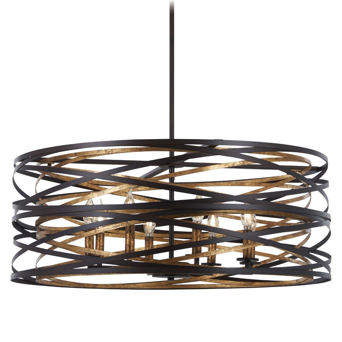 Vortic Flow 30 in. 8 Lights Pendant Light Dark Bronze & Gold Finish