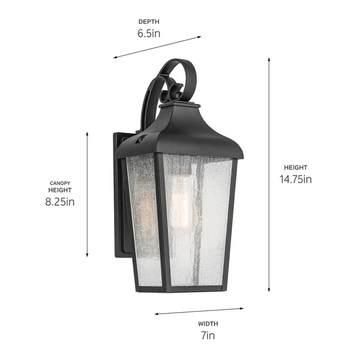 Forestdale 15" 1-Light Outdoor Wall Light With Clear Seeded Glass, Black - Bees Lighting