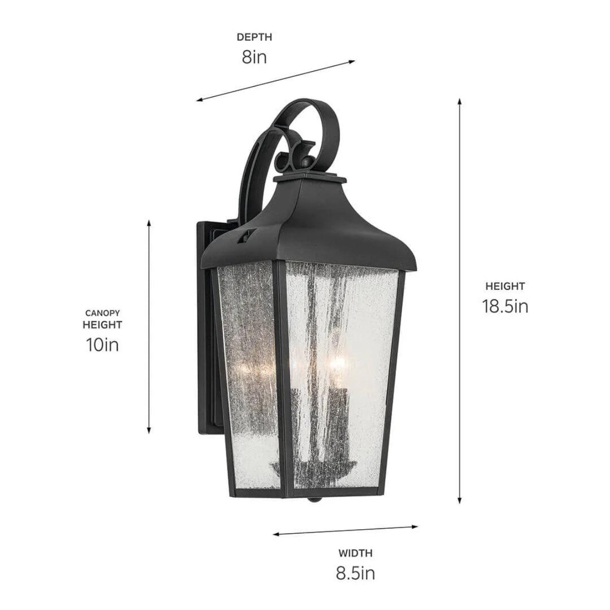Forestdale 18" 2-Lights Outdoor Wall Light With Clear Seeded Glass, Black - Bees Lighting