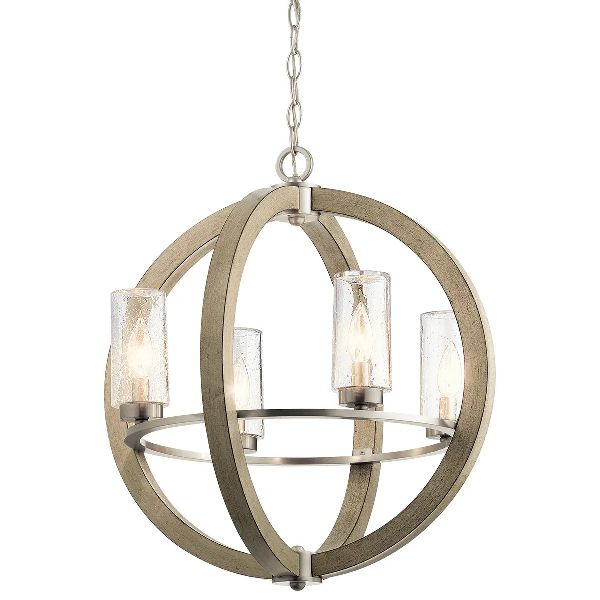 Grand Bank 23" 4-Light Outdoor Chandelier 1-Tier with Clear seeded glass, Distressed antique gray Finish - Bees Lighting