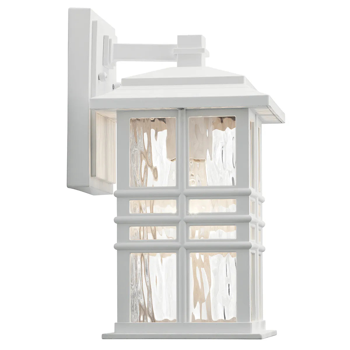 Beacon Square 12" 1-Light Outdoor Wall Light With Clear Hammered Glass, White Finish - Bees Lighting