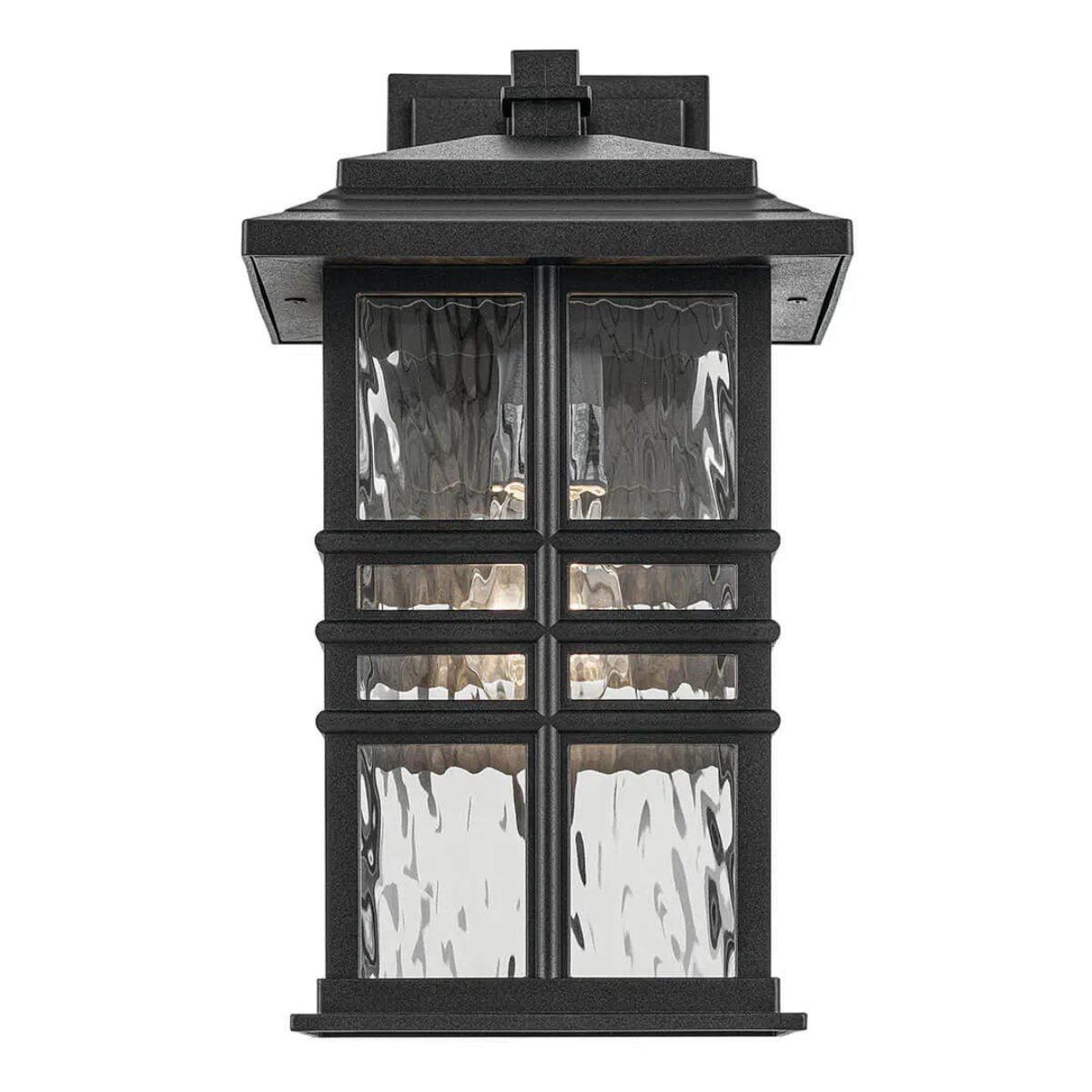 Beacon Square 14" 1-Light Outdoor Wall Light with Clear Hammered Glass, Black Finish - Bees Lighting