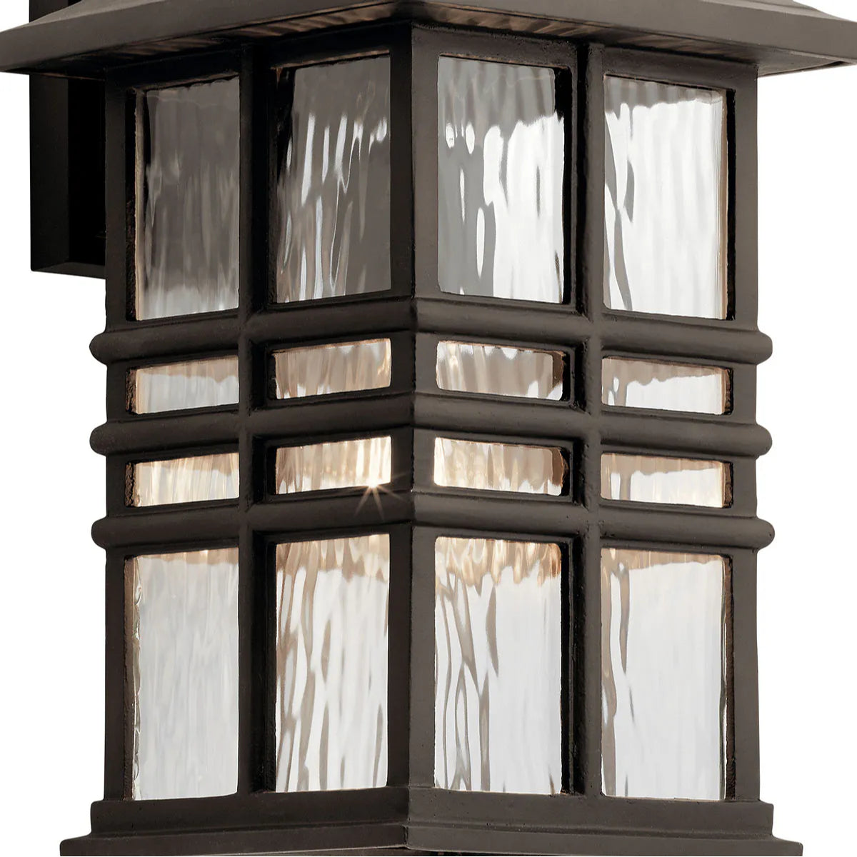 Beacon Square 14" 1-Light Outdoor Wall Light with Clear Hammered Glass, Bronze Finish - Bees Lighting