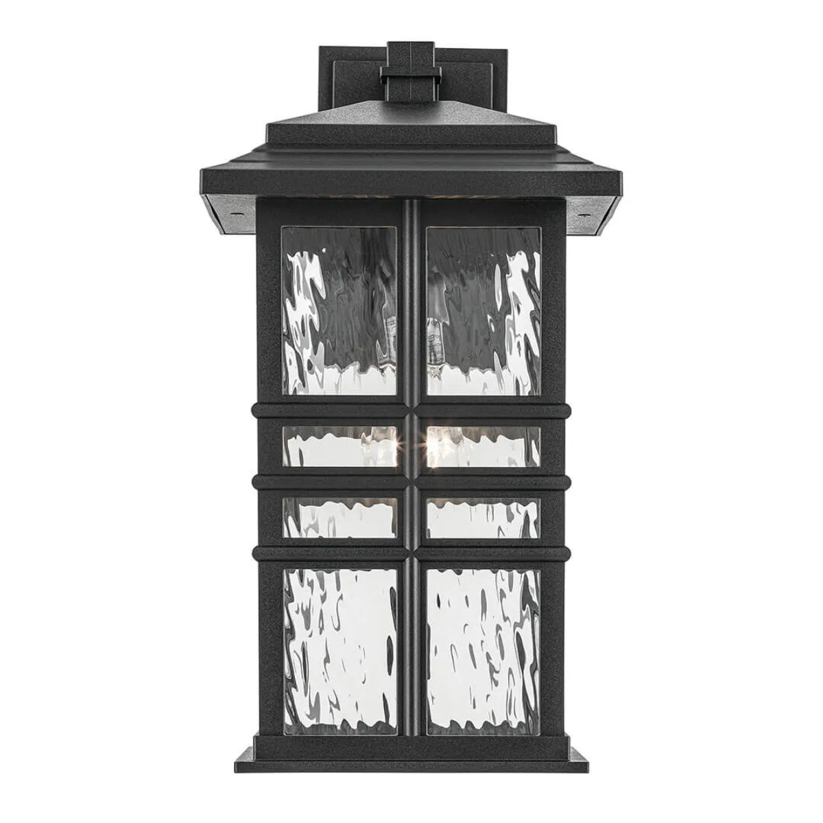 Beacon Square 18" 1-Light Outdoor Wall Light with Clear Hammered Glass, Black Finish - Bees Lighting