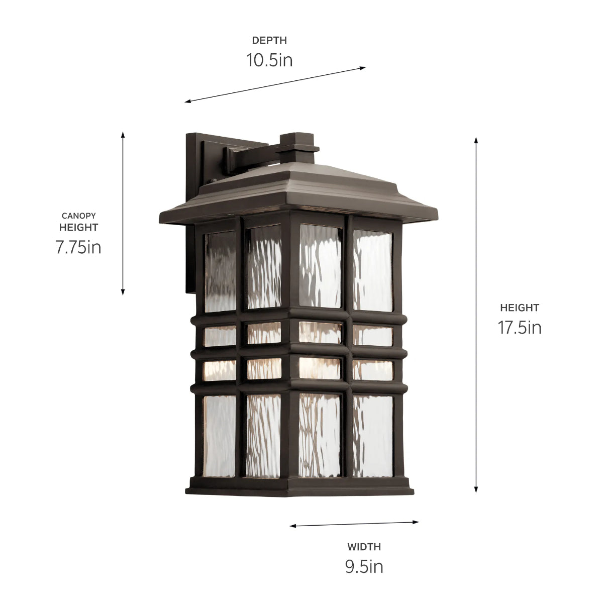 Beacon Square 18" 1-Light Outdoor Wall Light with Clear Hammered Glass, Bronze Finish - Bees Lighting