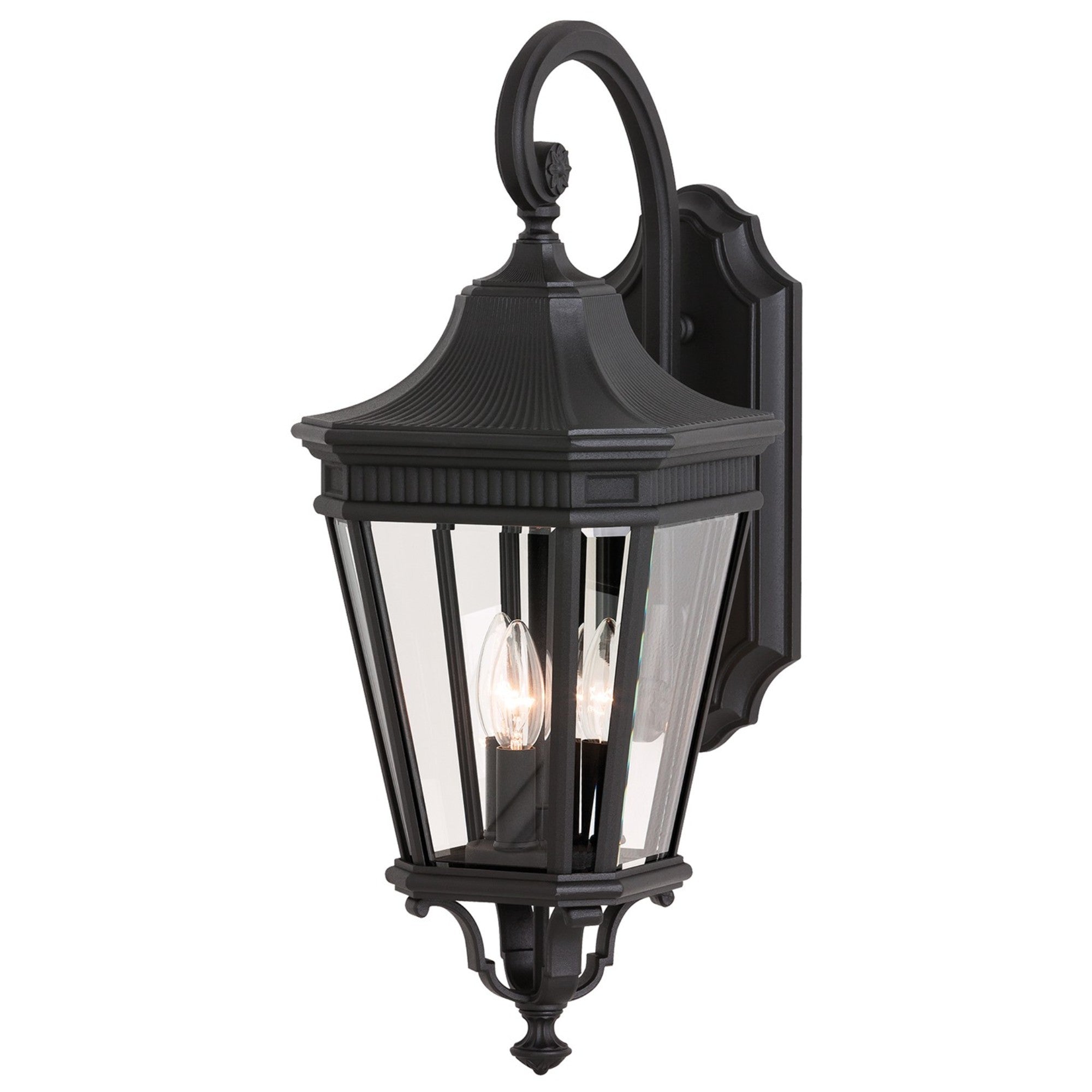 Cotswold Lane 24" 3-Light Medium Lantern, Black Finish with Clear Glass - Bees Lighting