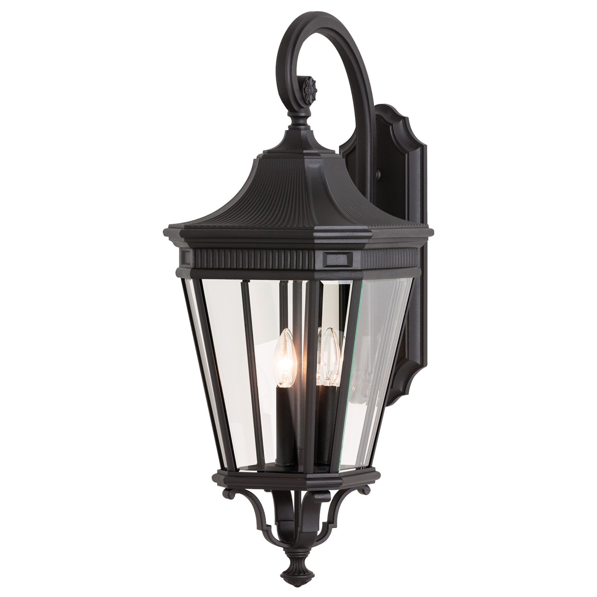 Cotswold Lane 30" 3-Light Large Lantern, Black Finish with Clear Glass - Bees Lighting