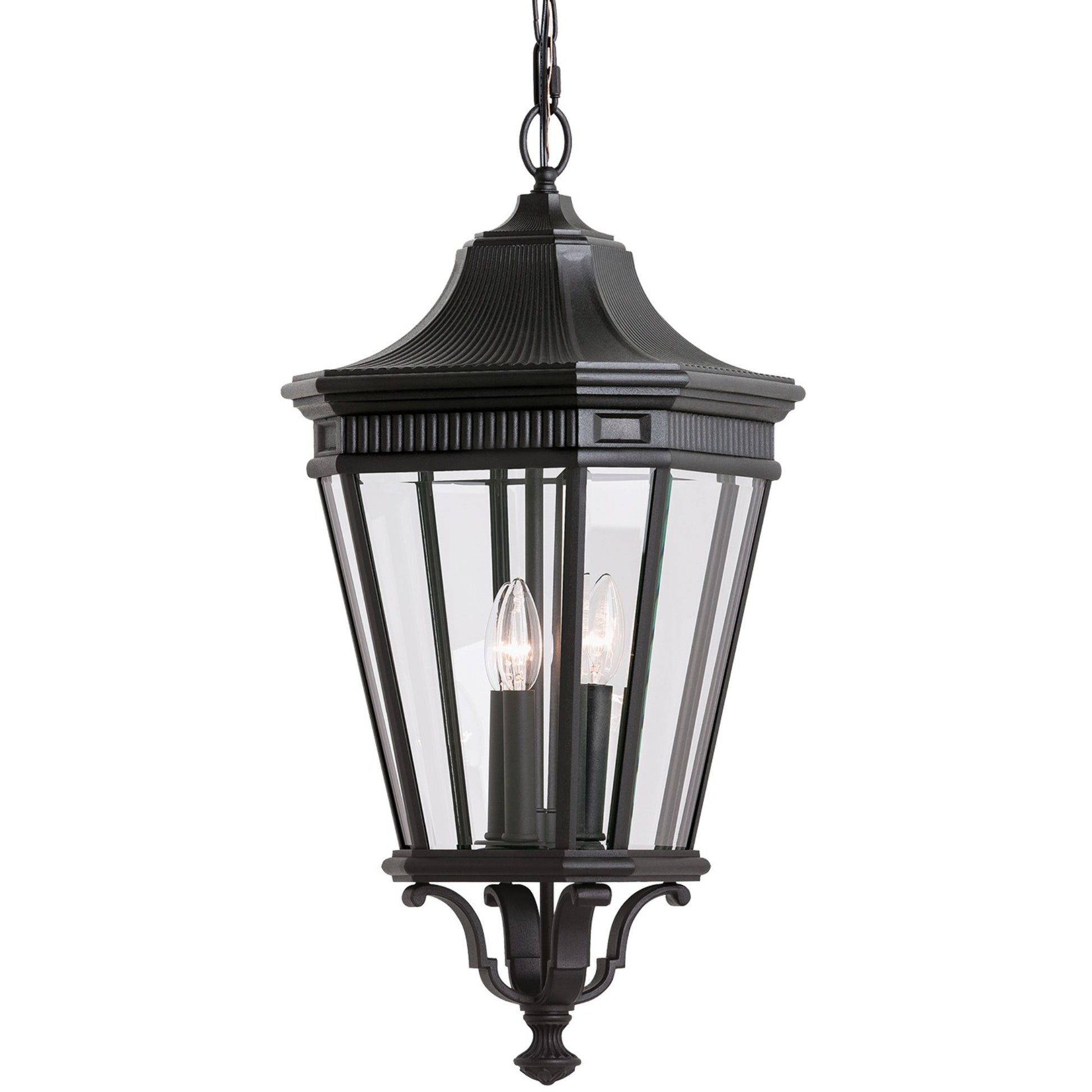 Cotswold Lane 12" 3-Light Medium Pendant, Black Finish with Clear Glass - Bees Lighting