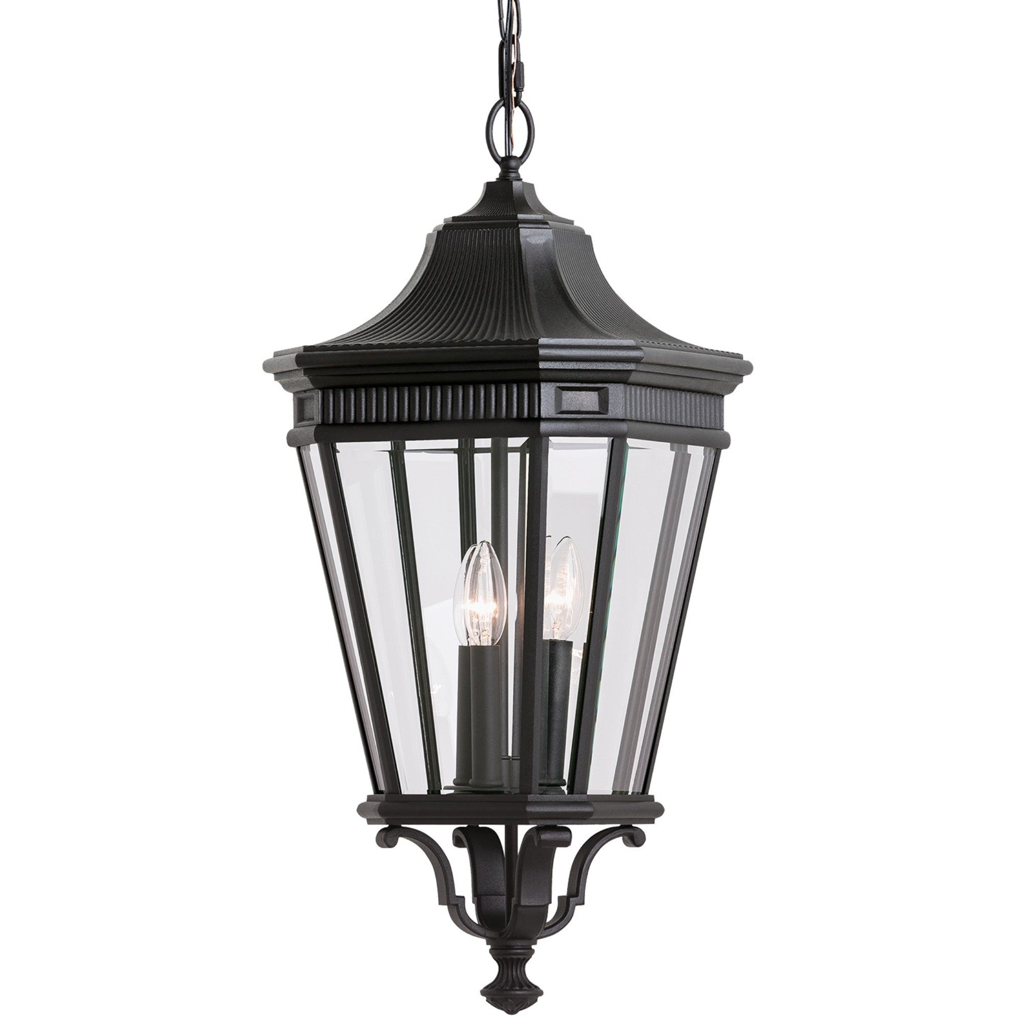 Cotswold Lane 12" 3-Light Medium Pendant, Black Finish with Clear Glass - Bees Lighting