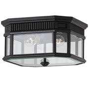 Cotswold Lane 12" 2-Light Flush Mount, Black Finish with Clear Glass - Bees Lighting