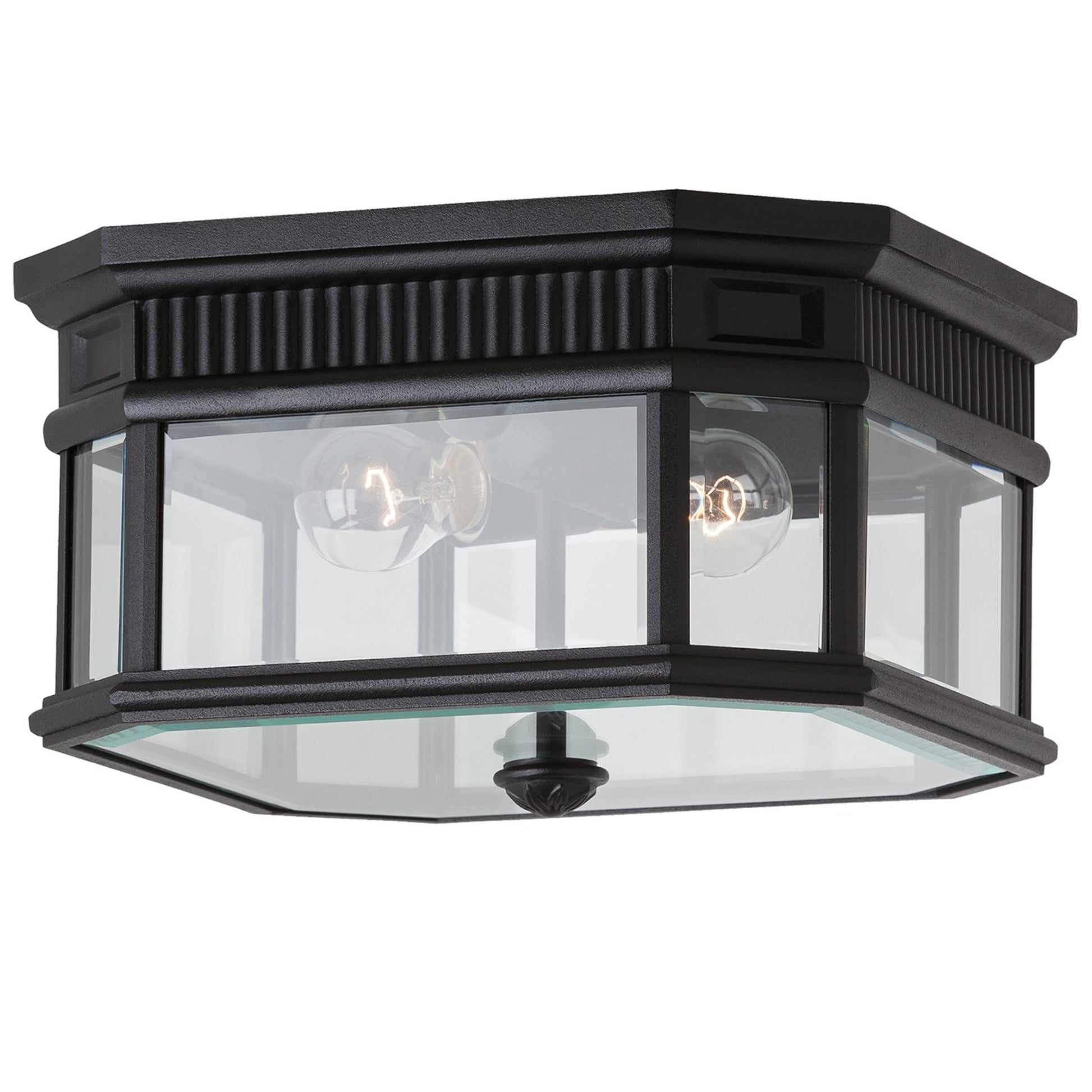 Cotswold Lane 12" 2-Light Flush Mount, Black Finish with Clear Glass - Bees Lighting