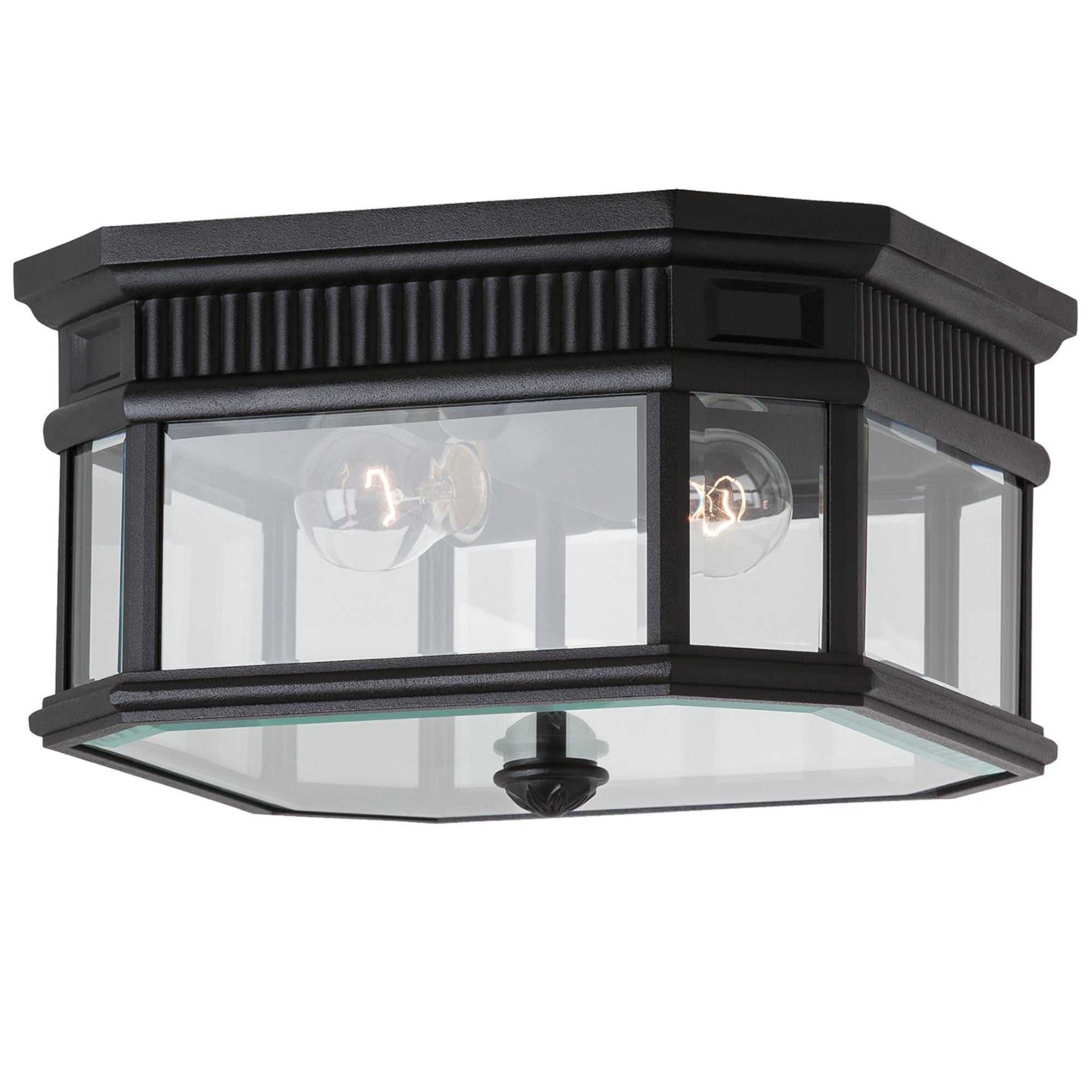 Cotswold Lane 12" 2-Light Flush Mount, Black Finish with Clear Glass - Bees Lighting