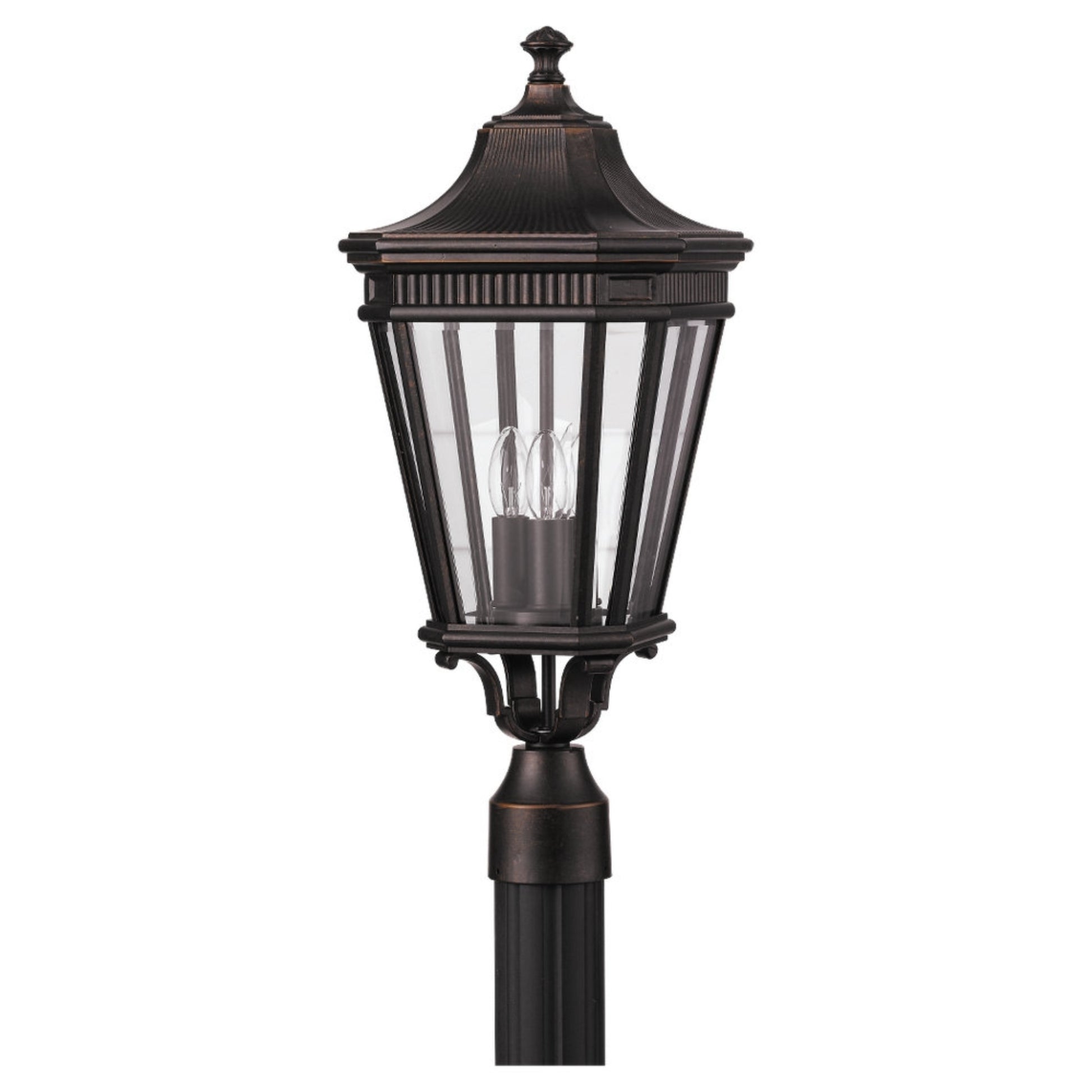 Cotswold Lane 23" 3-Light Small Post Lantern, Grecian Bronze Finish with Clear Glass - Bees Lighting