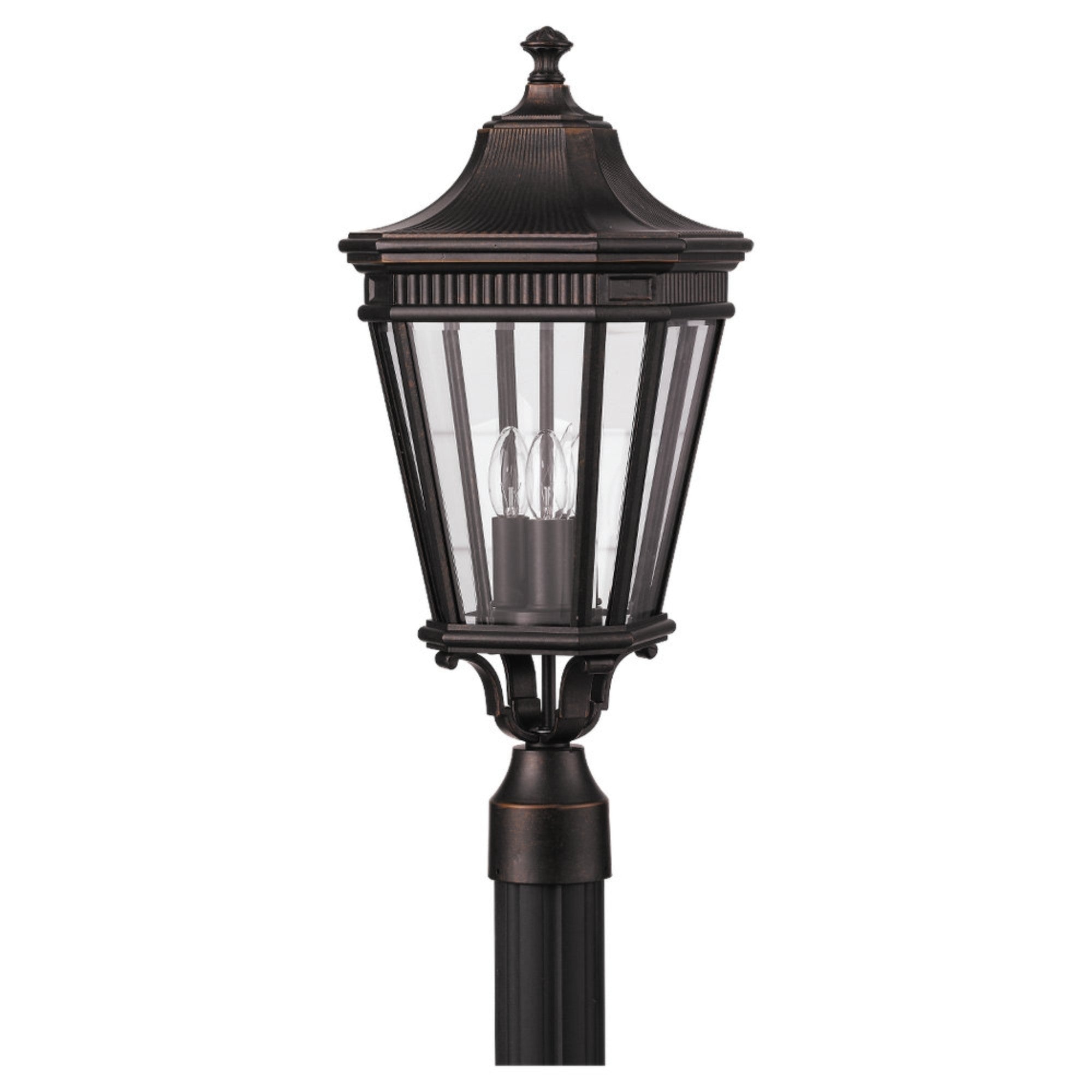 Cotswold Lane 23" 3-Light Small Post Lantern, Grecian Bronze Finish with Clear Glass - Bees Lighting