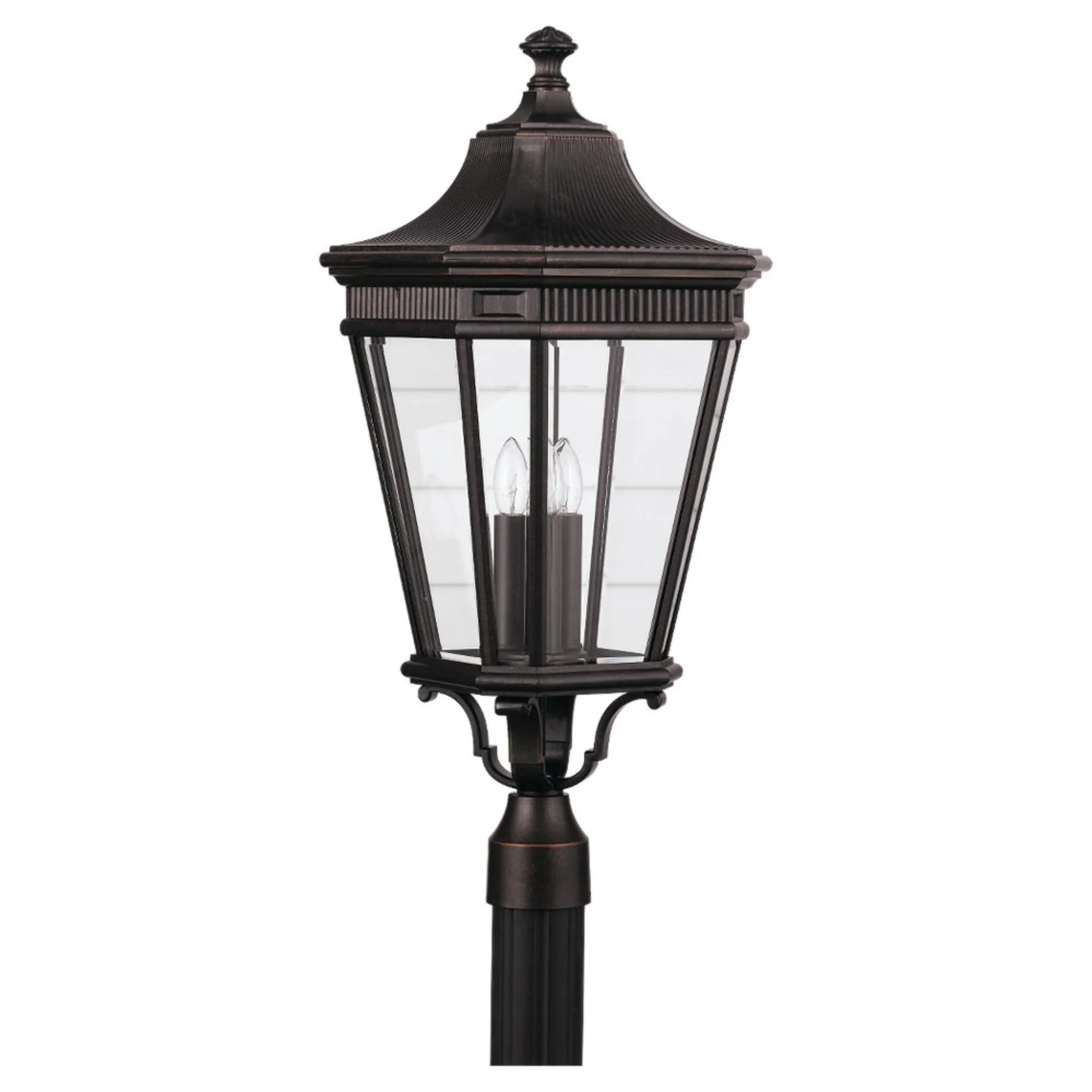 Cotswold Lane 28" 3-Light Large Post Lantern, Grecian Bronze Finish with Clear Glass - Bees Lighting