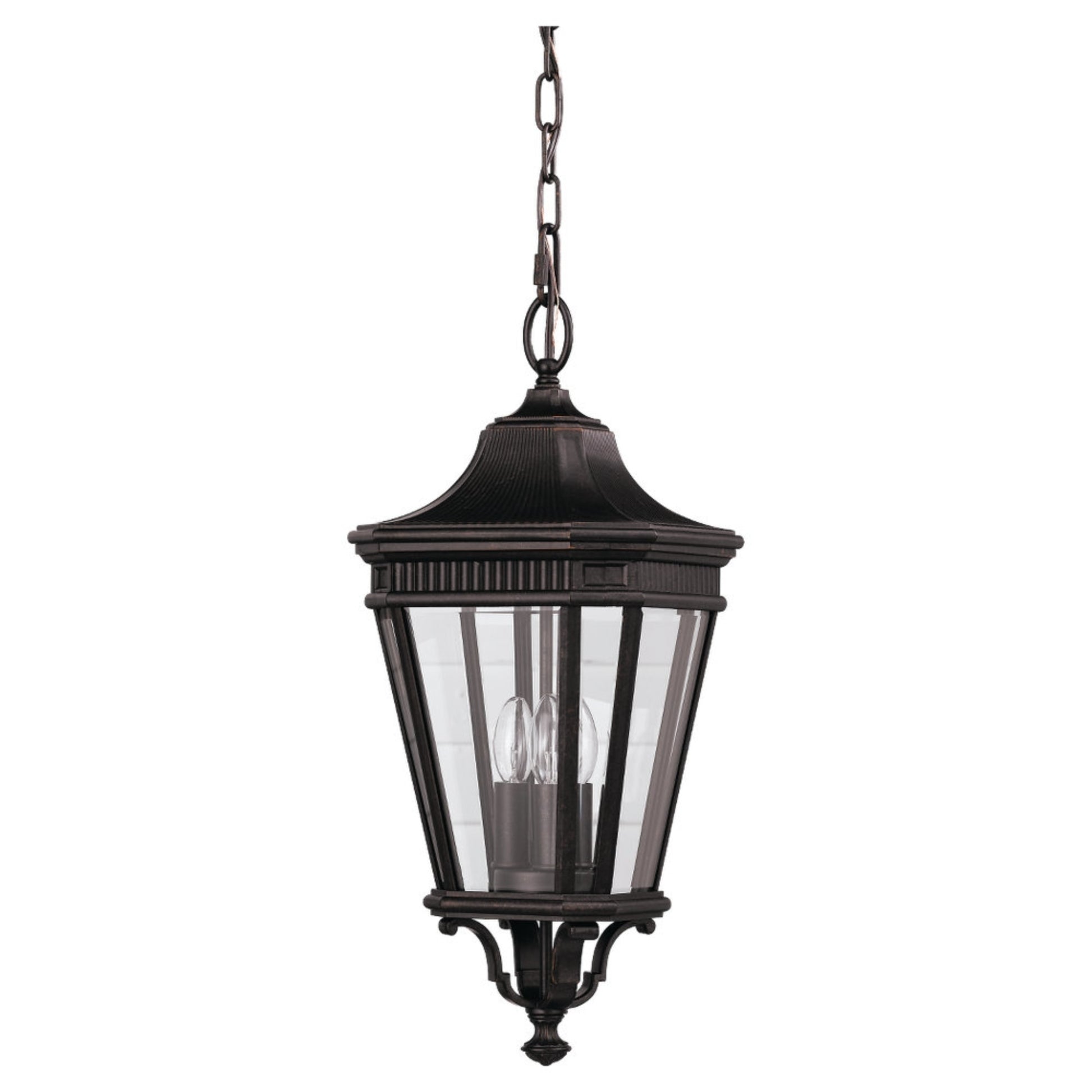 Cotswold Lane 10" 3-Light Small Pendant, Grecian Bronze Finish with Clear Glass - Bees Lighting
