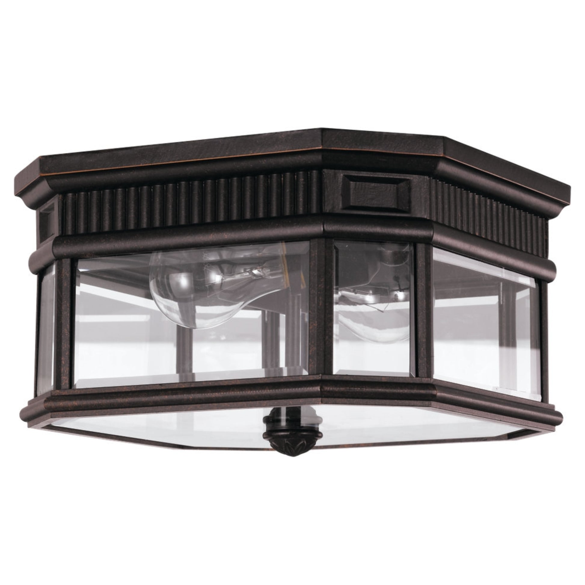 Cotswold Lane 12" 2-Light Flush Mount, Grecian Bronze Finish with Clear Glass - Bees Lighting