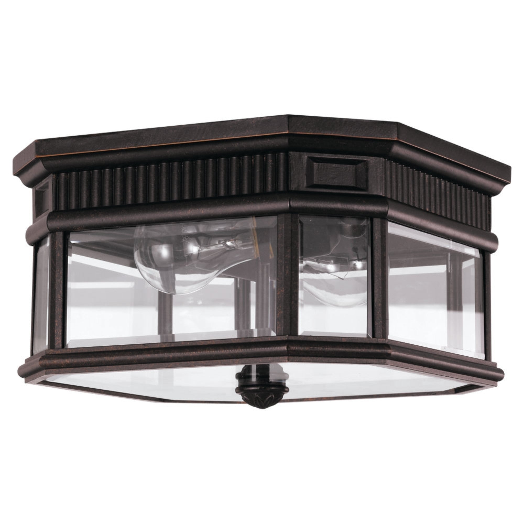 Cotswold Lane 12" 2-Light Flush Mount, Grecian Bronze Finish with Clear Glass - Bees Lighting