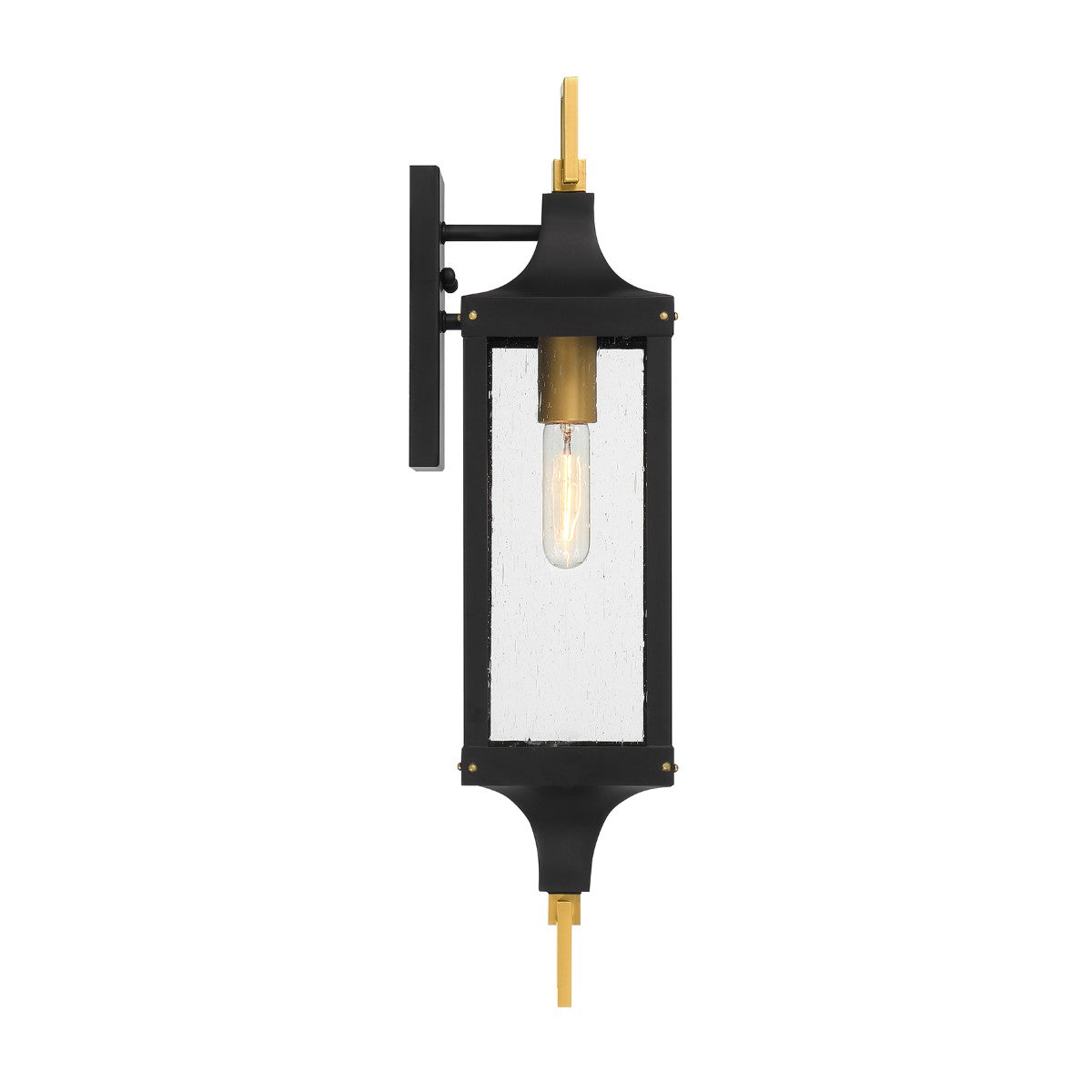 Glendale 25 in. Outdoor Wall Lantern Matte Black and Weathered Brushed Brass Finish