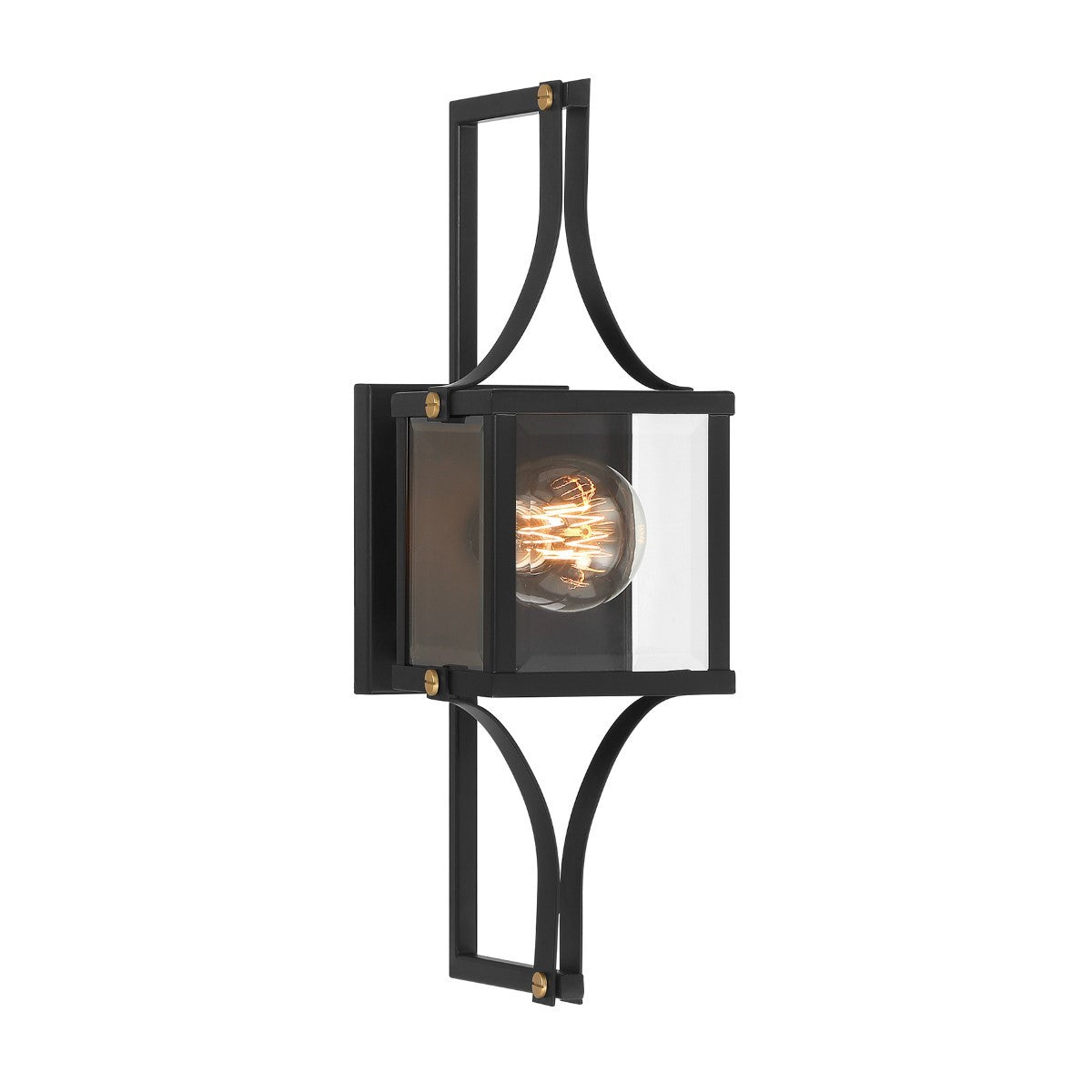 Raeburn 18 in. Outdoor Wall Lantern Matte Black and Weathered Brushed Brass Finish