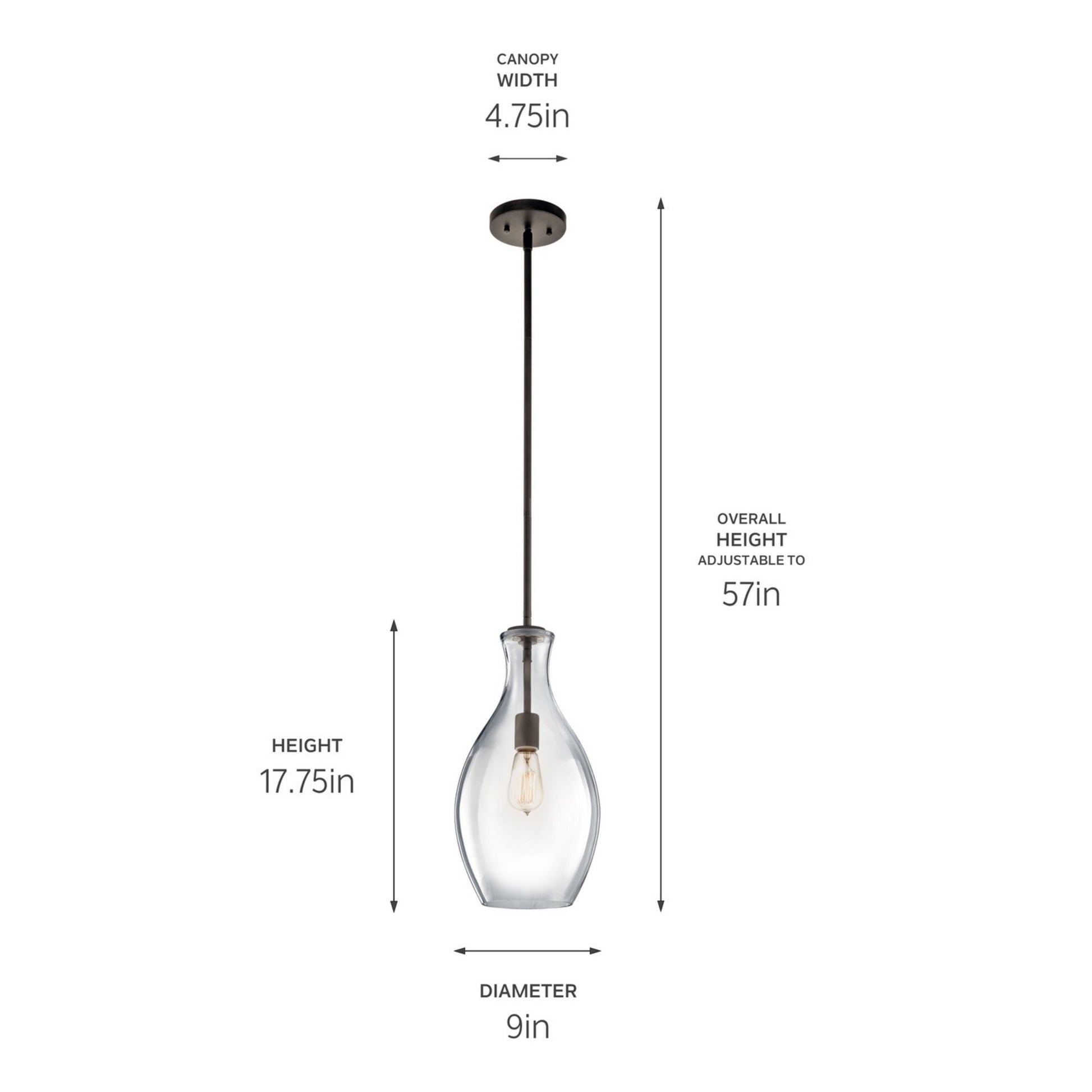 Everly 9" Pendant, Olde Bronze Finish, Clear Glass - Bees Lighting
