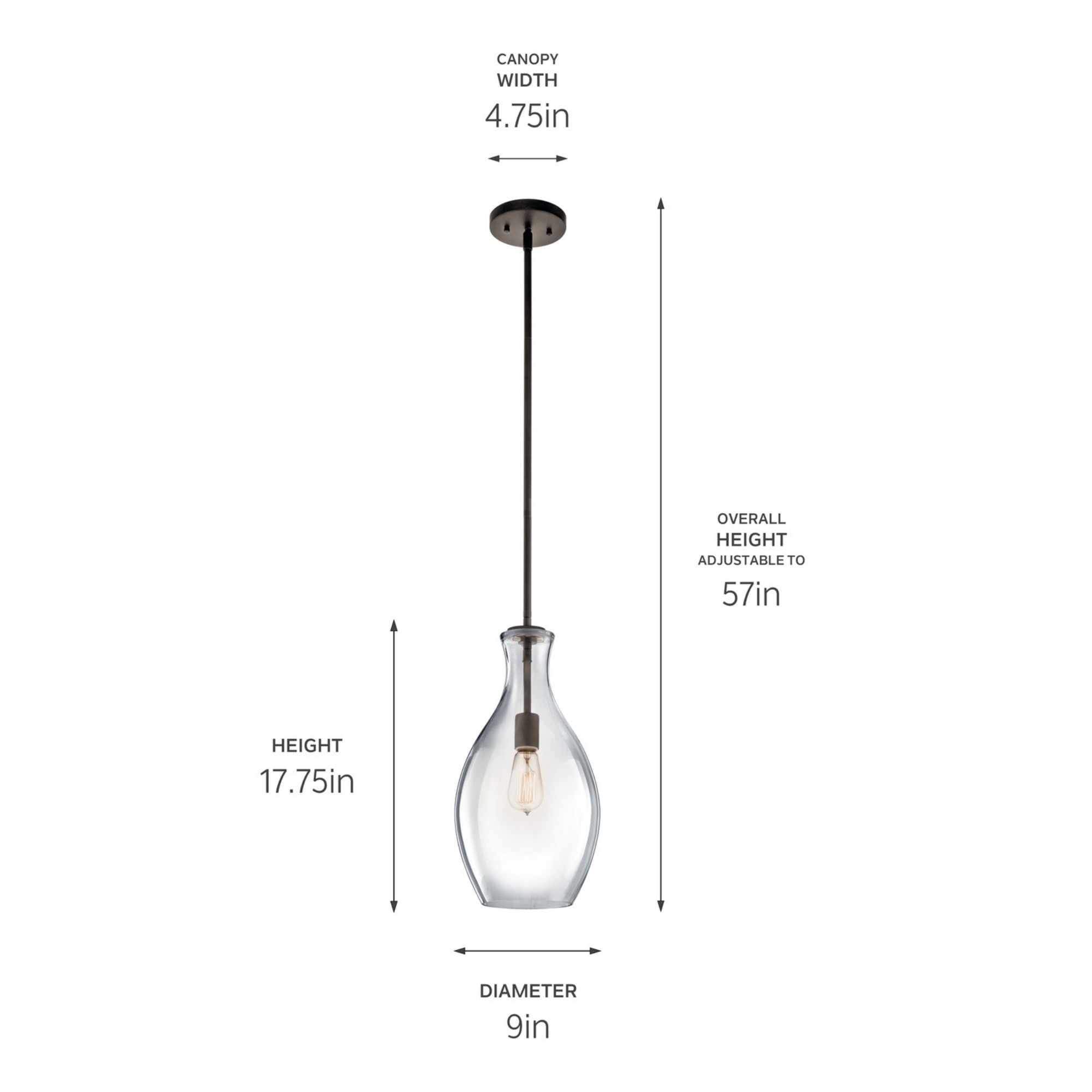 Everly 9" Pendant, Olde Bronze Finish, Clear Glass - Bees Lighting