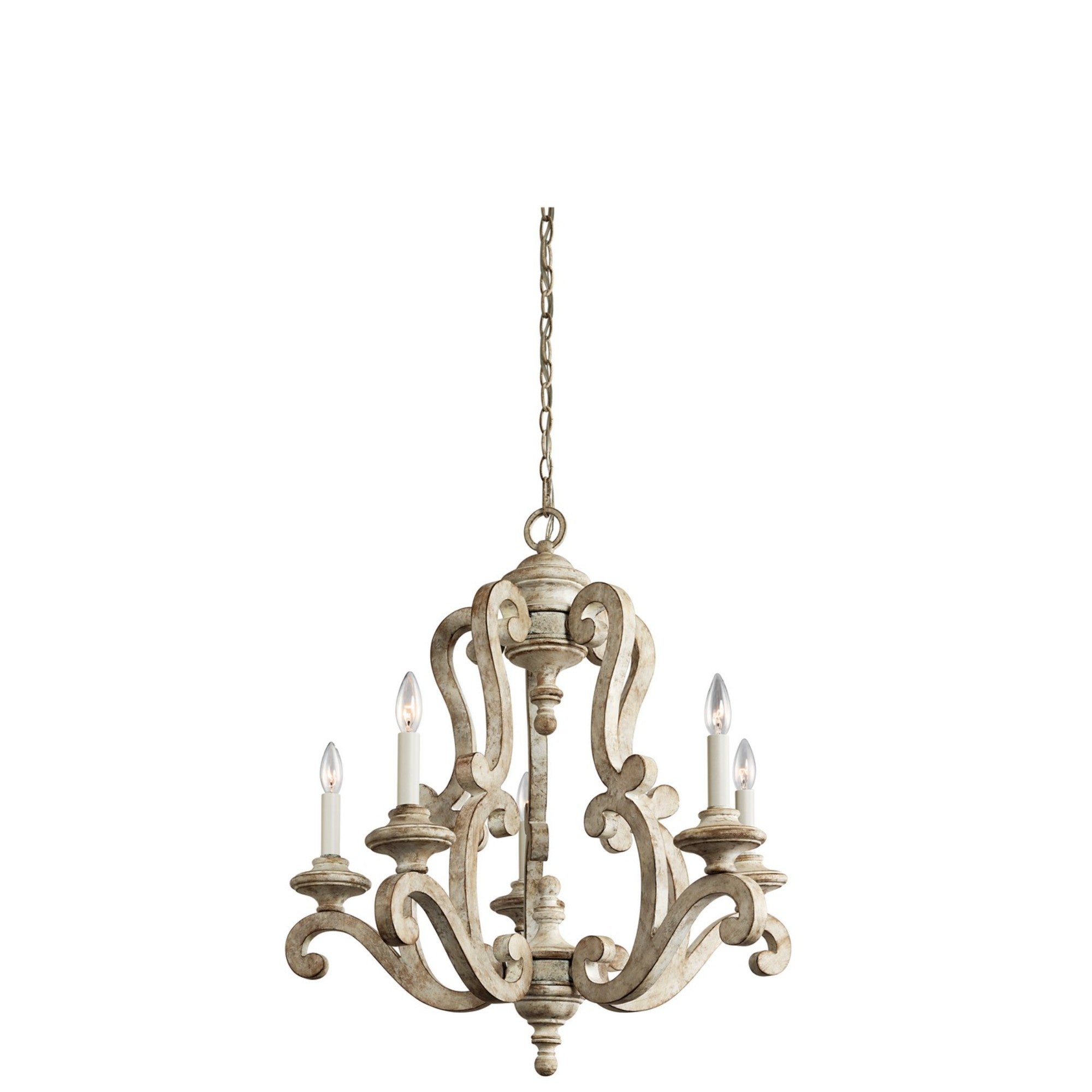 Hayman Bay 28" 5-Light Chandelier, Distressed Antique White Finish - Bees Lighting