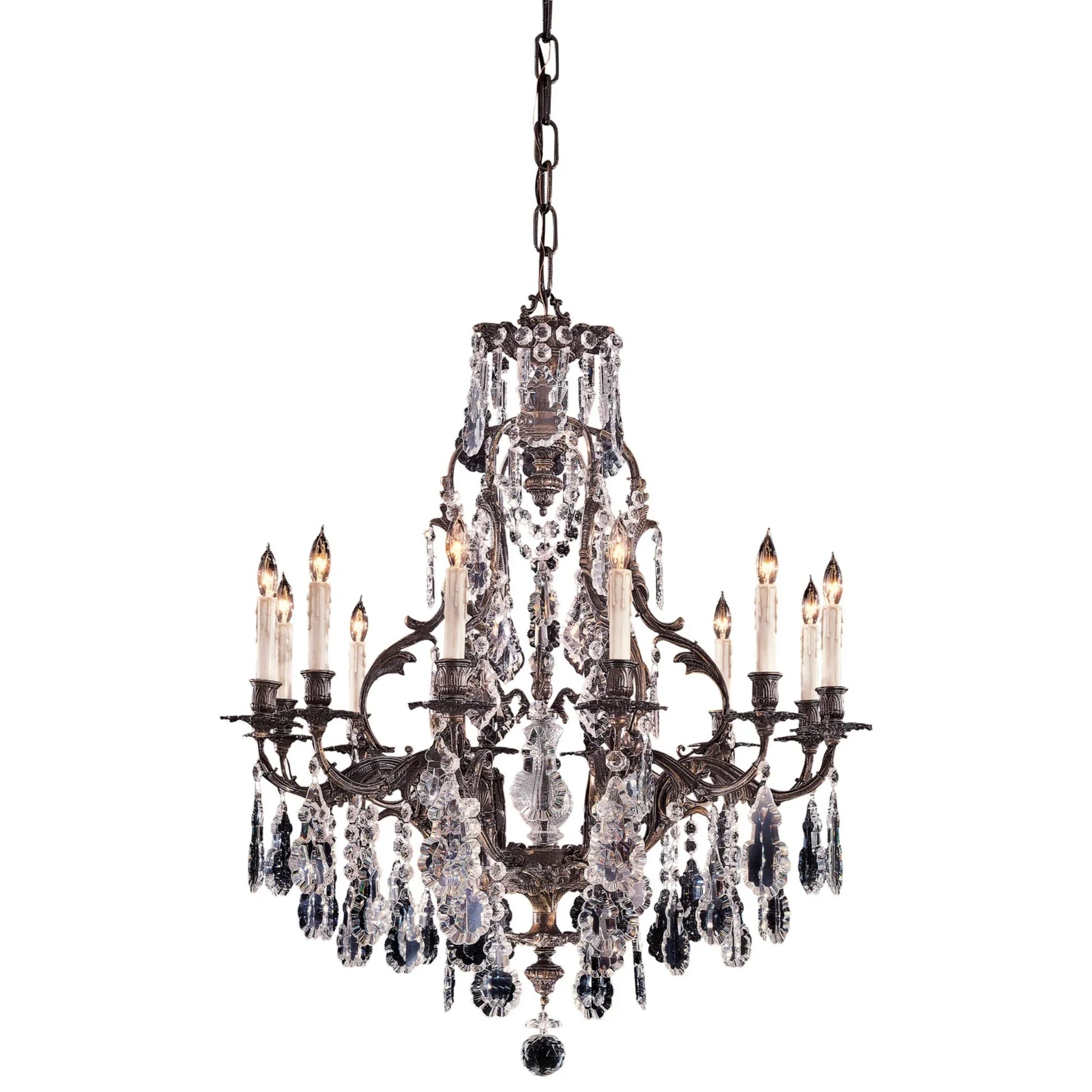 Crystal 33" 12-Light Chandelier, Oxidized Brass Finish - Bees Lighting