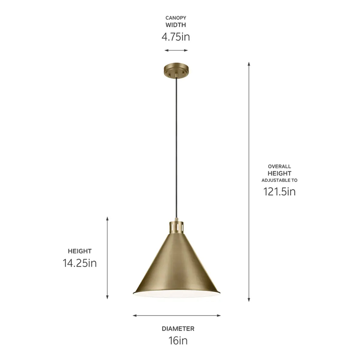 Zailey 16 in. Cone Pendant Light Natural Brass Finish - Bees Lighting