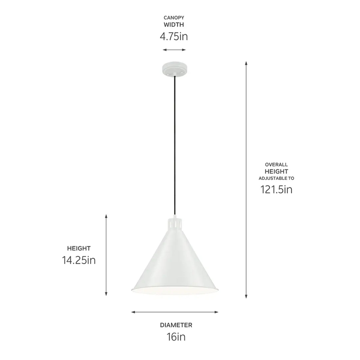 Zailey 16 in. Cone Pendant Light White Finish - Bees Lighting