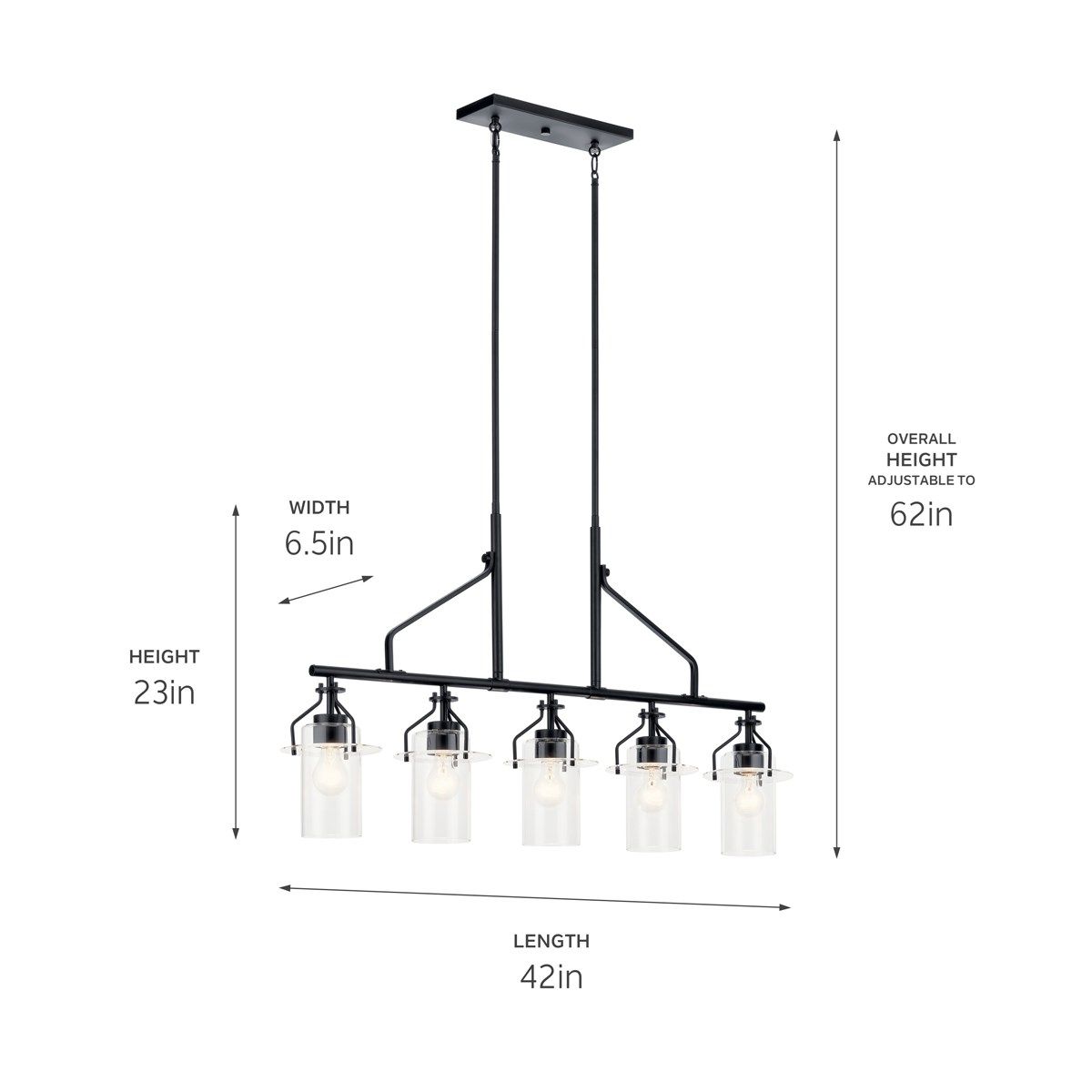 Everett 42 in. 5 Lights Linear Chandelier Black finish - Bees Lighting