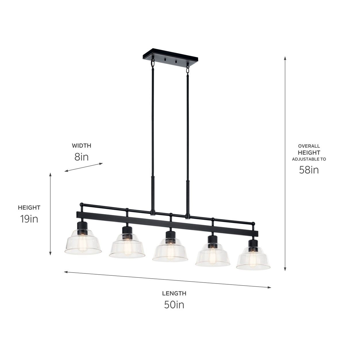 Eastmont 50 in. 5 Lights Linear Chandelier Black finish - Bees Lighting
