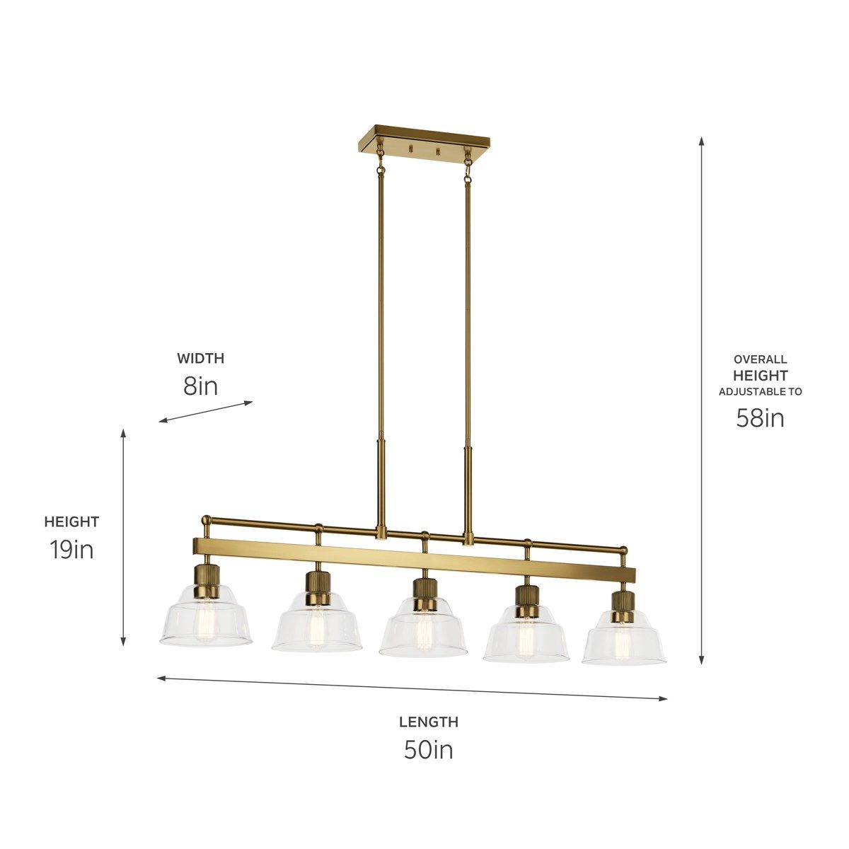 Eastmont 50 in. 5 Lights Linear Chandelier Brushed Brass finish - Bees Lighting