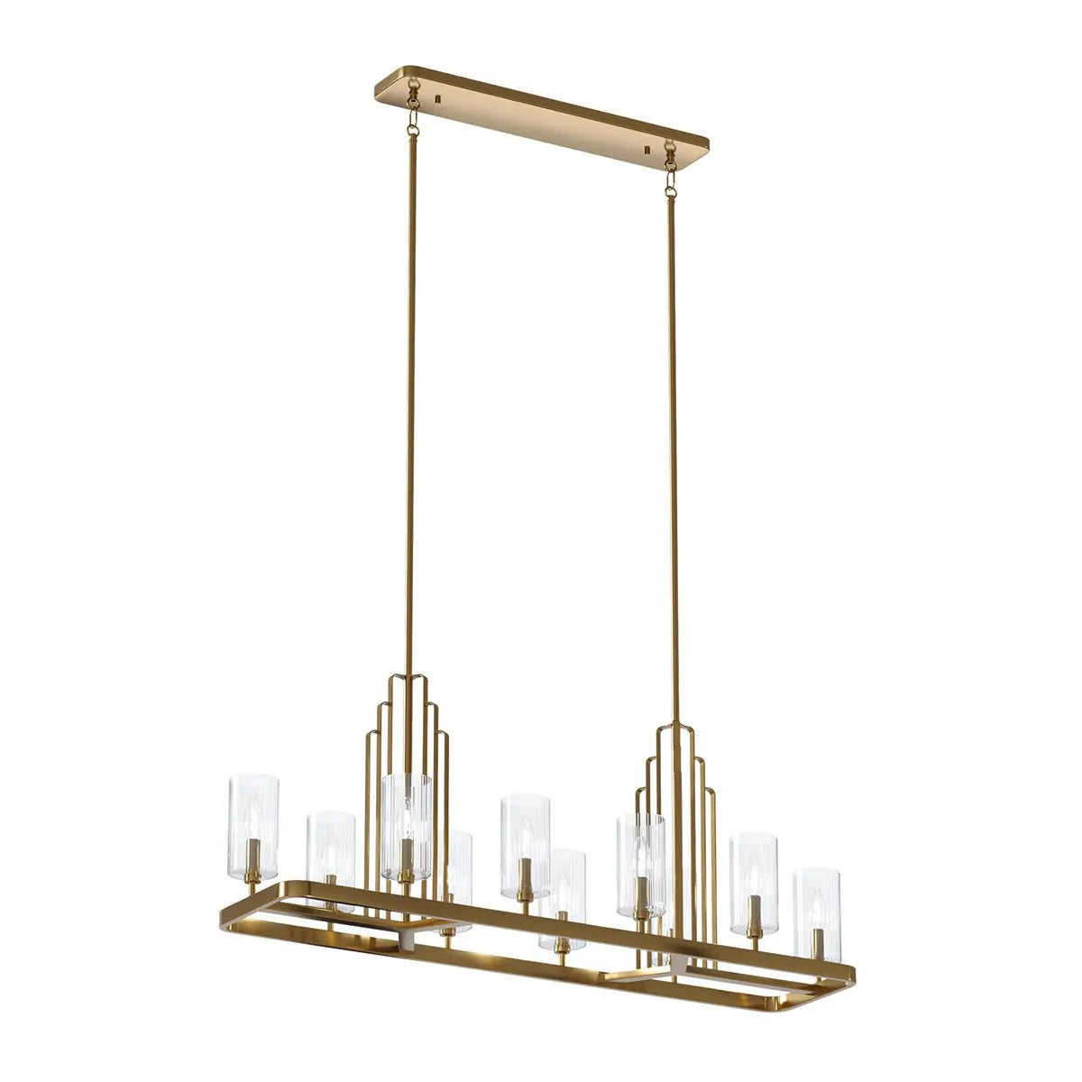Kimrose 45" 10-Light Linear Chandelier with Clear Fluted Glass, Brushed Natural Brass Finish - Bees Lighting