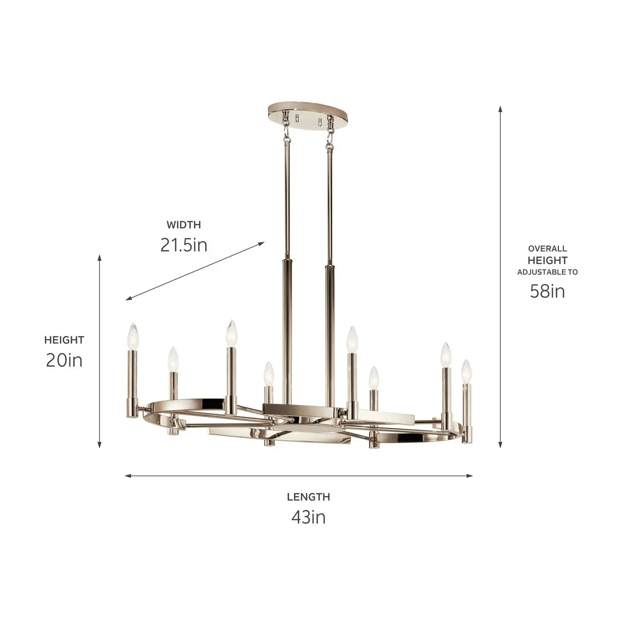 Tolani 43" 8-Light Chandelier, Polished Nickel Finish - Bees Lighting