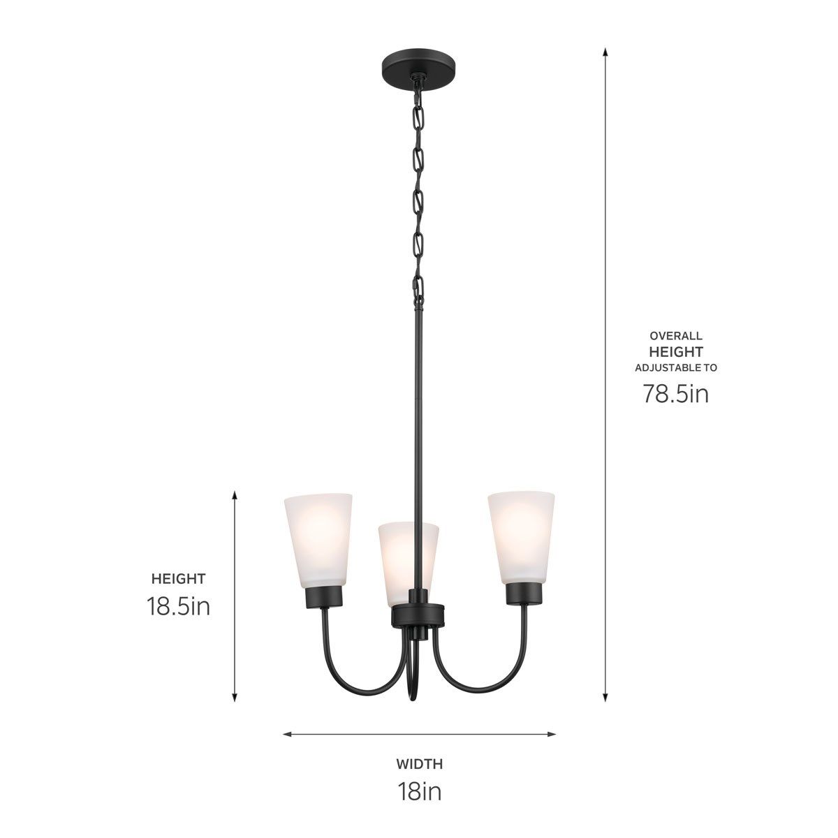 Erma 18 in. 3 Lights Chandelier Black finish - Bees Lighting