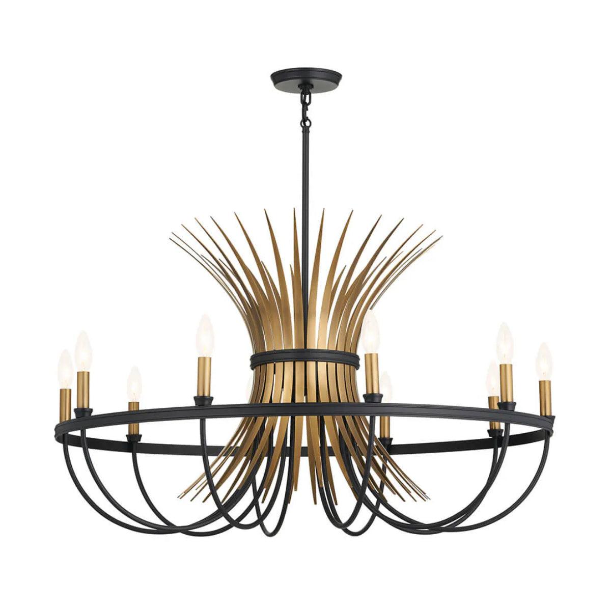 Baile 37" 10-Light Chandelier 1-Tier, Black and Natural Brass Finish - Bees Lighting