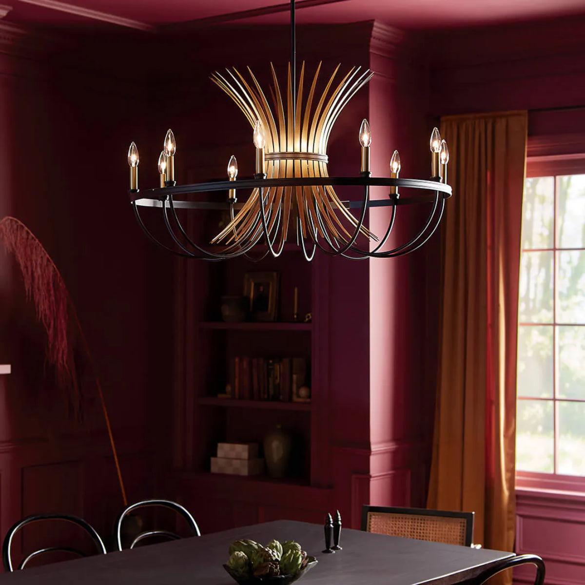 Baile 37" 10-Light Chandelier 1-Tier, Black and Natural Brass Finish - Bees Lighting
