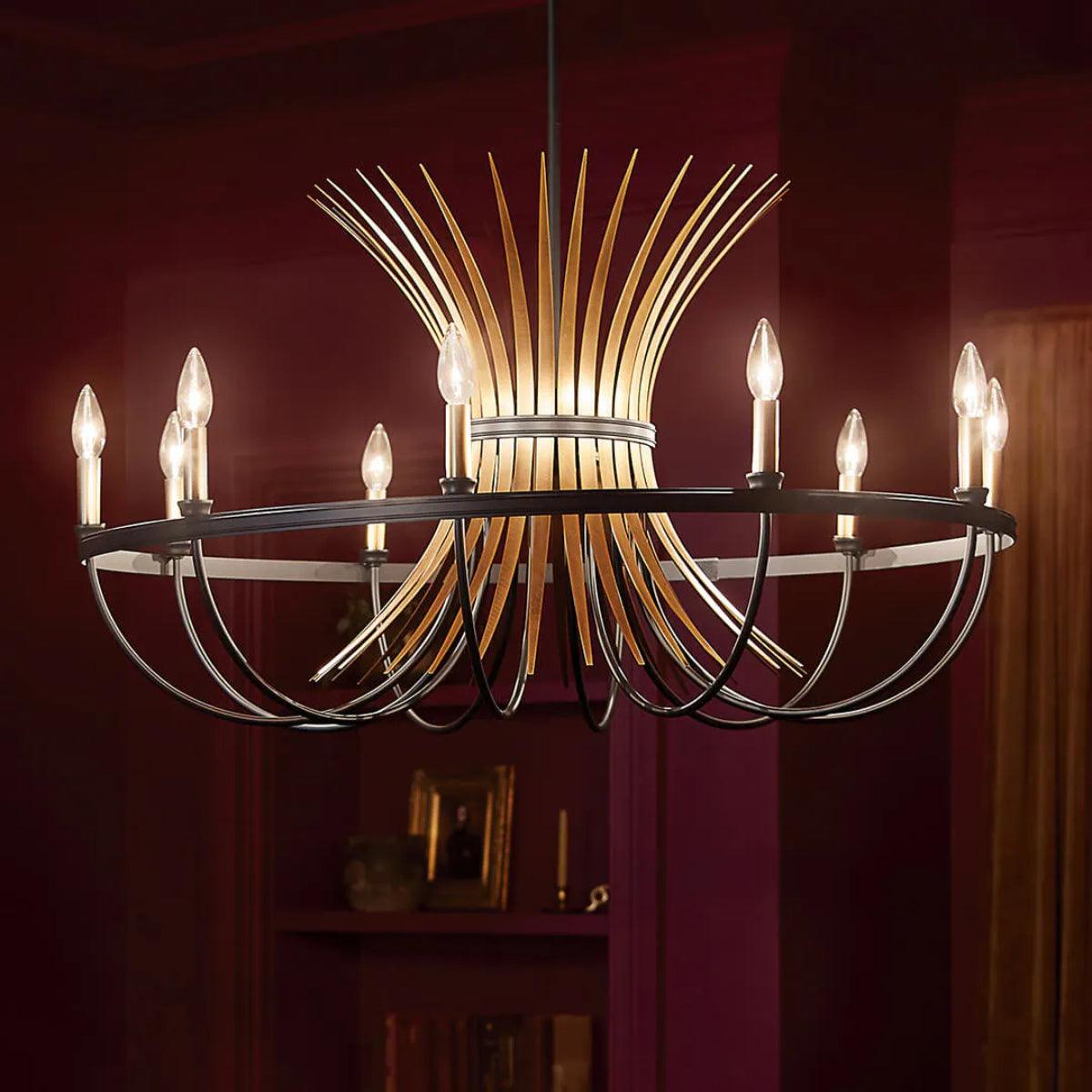 Baile 37" 10-Light Chandelier 1-Tier, Black and Natural Brass Finish - Bees Lighting