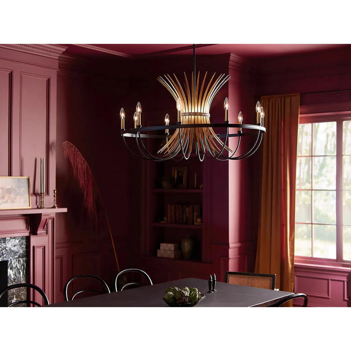 Baile 37" 10-Light Chandelier 1-Tier, Black and Natural Brass Finish - Bees Lighting
