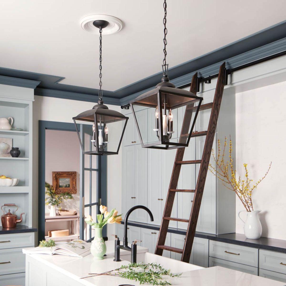 Dame 13 in. 2 lights Pendant Light Anvil Iron finish - Bees Lighting