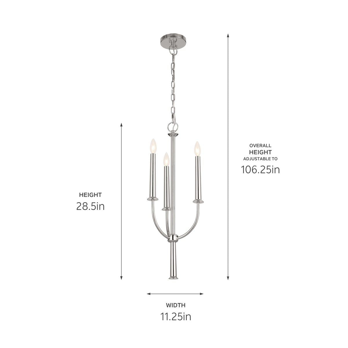 Florence 11 in. 3 Lights Chandelier Polished Nickel finish - Bees Lighting