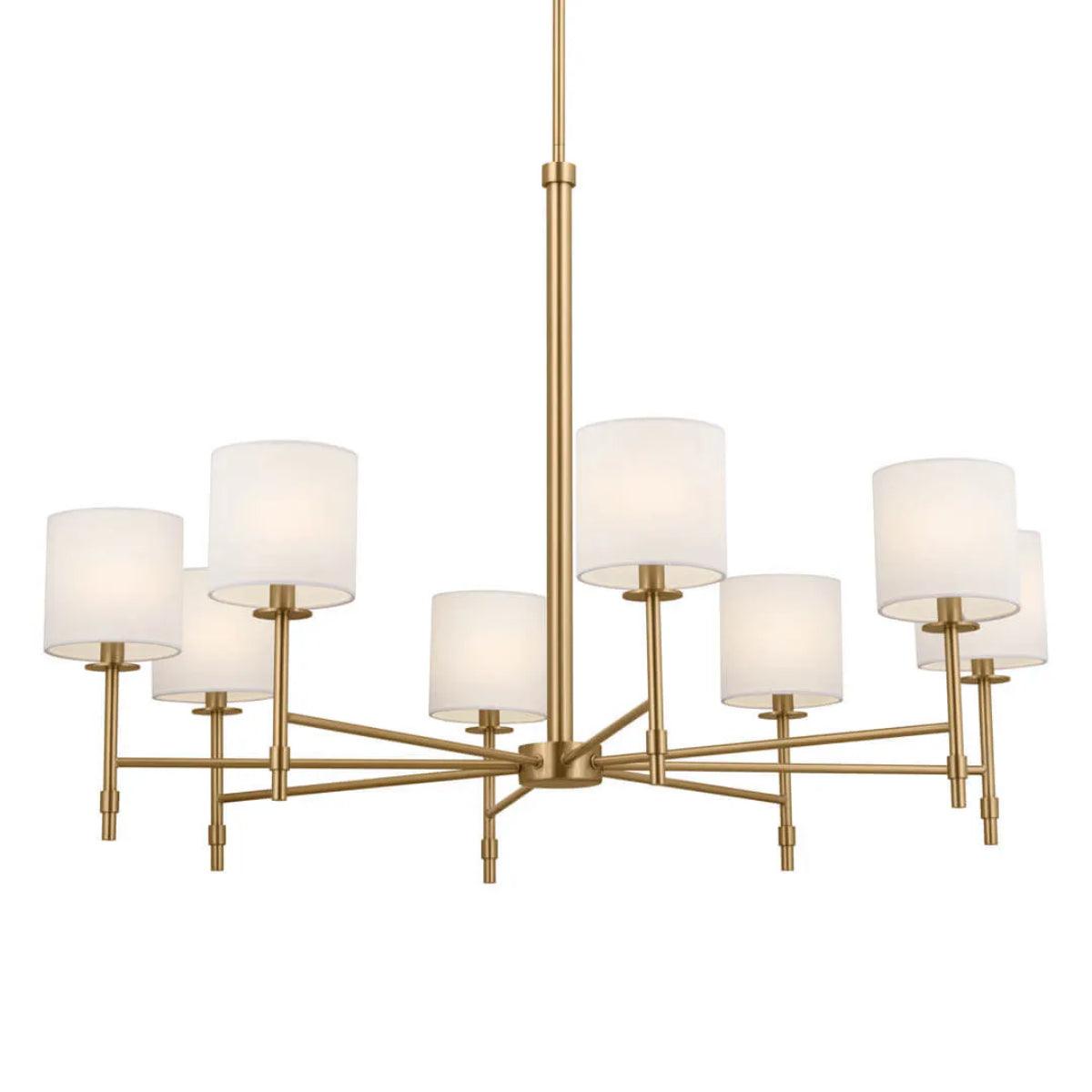 Ali 39" 8-Light Chandelier with Fabric Drum Shade, Brushed Natural Brass Finish - Bees Lighting