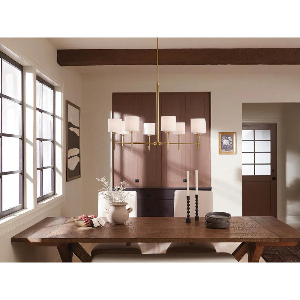 Ali 39" 8-Light Chandelier with Fabric Drum Shade, Brushed Natural Brass Finish - Bees Lighting