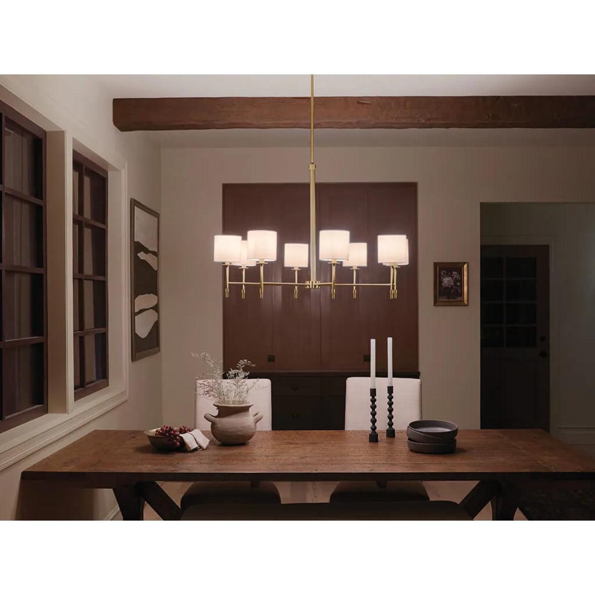 Ali 39" 8-Light Chandelier with Fabric Drum Shade, Brushed Natural Brass Finish - Bees Lighting