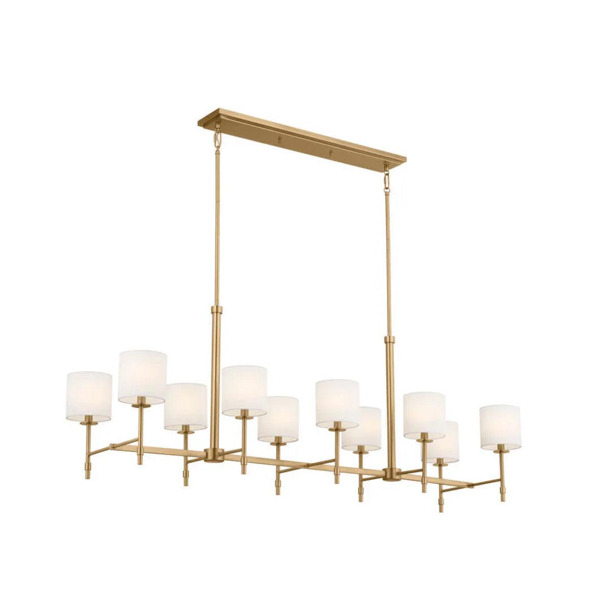 Ali 57" 10-Light Chandelier with Fabric Drum Shade, Brushed Natural Brass Finish - Bees Lighting