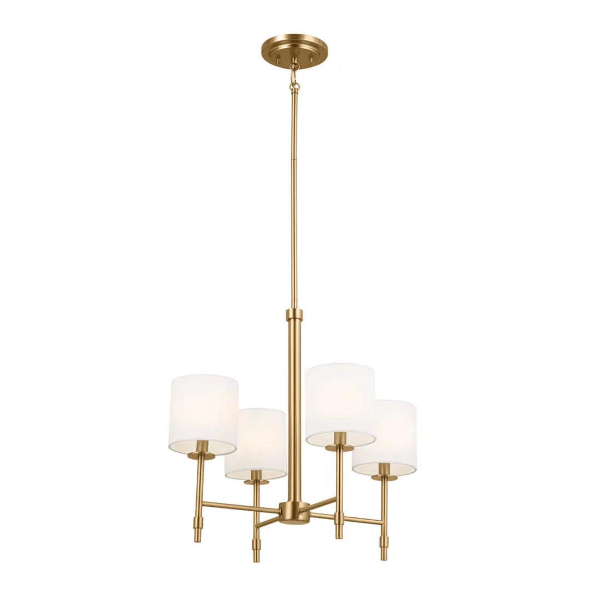 Ali 20" 4-Light Chandelier with Fabric Drum Shade, Brushed Natural Brass Finish - Bees Lighting