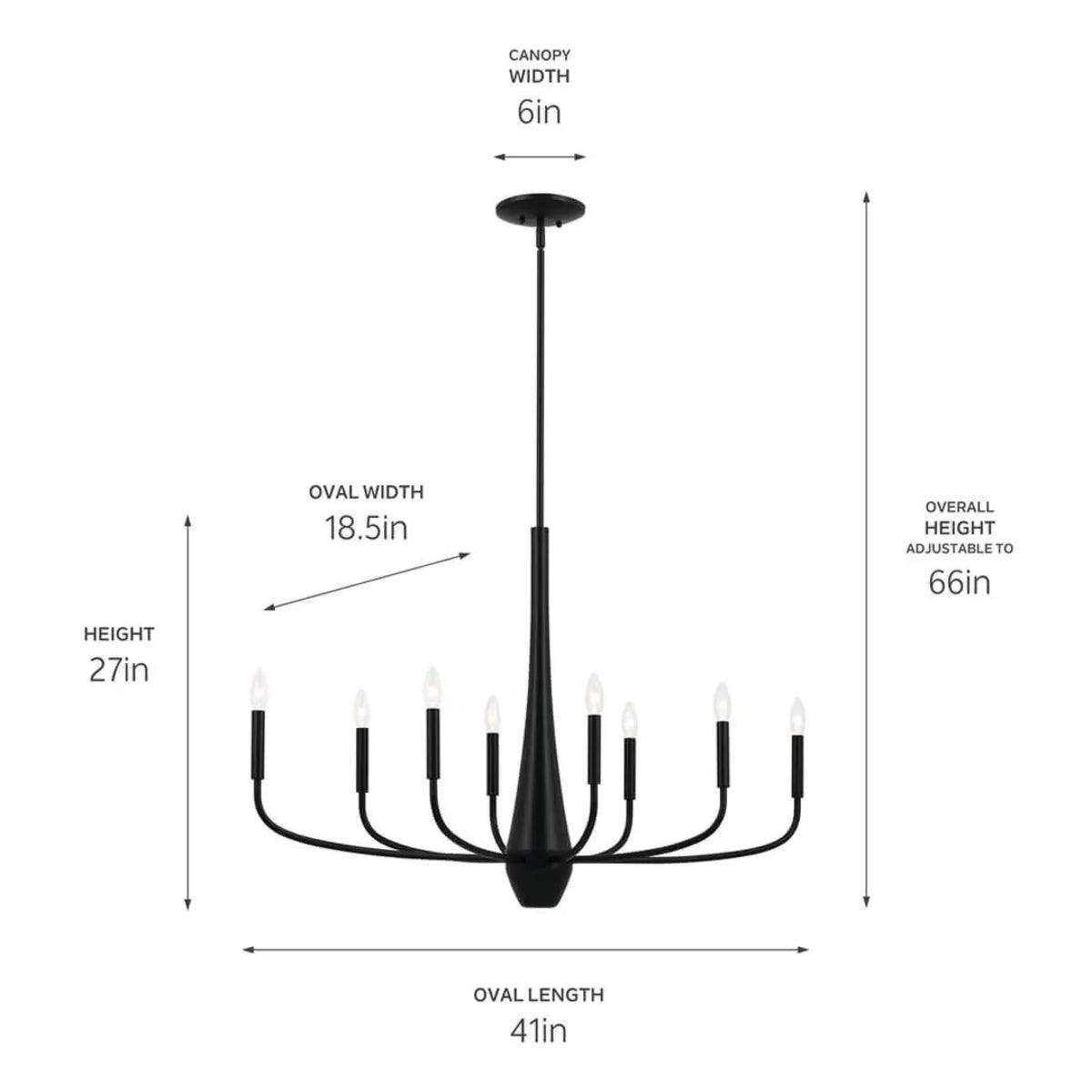 Deela 41" 8-Light Oval Chandelier 1-Tier, Black Finish - Bees Lighting